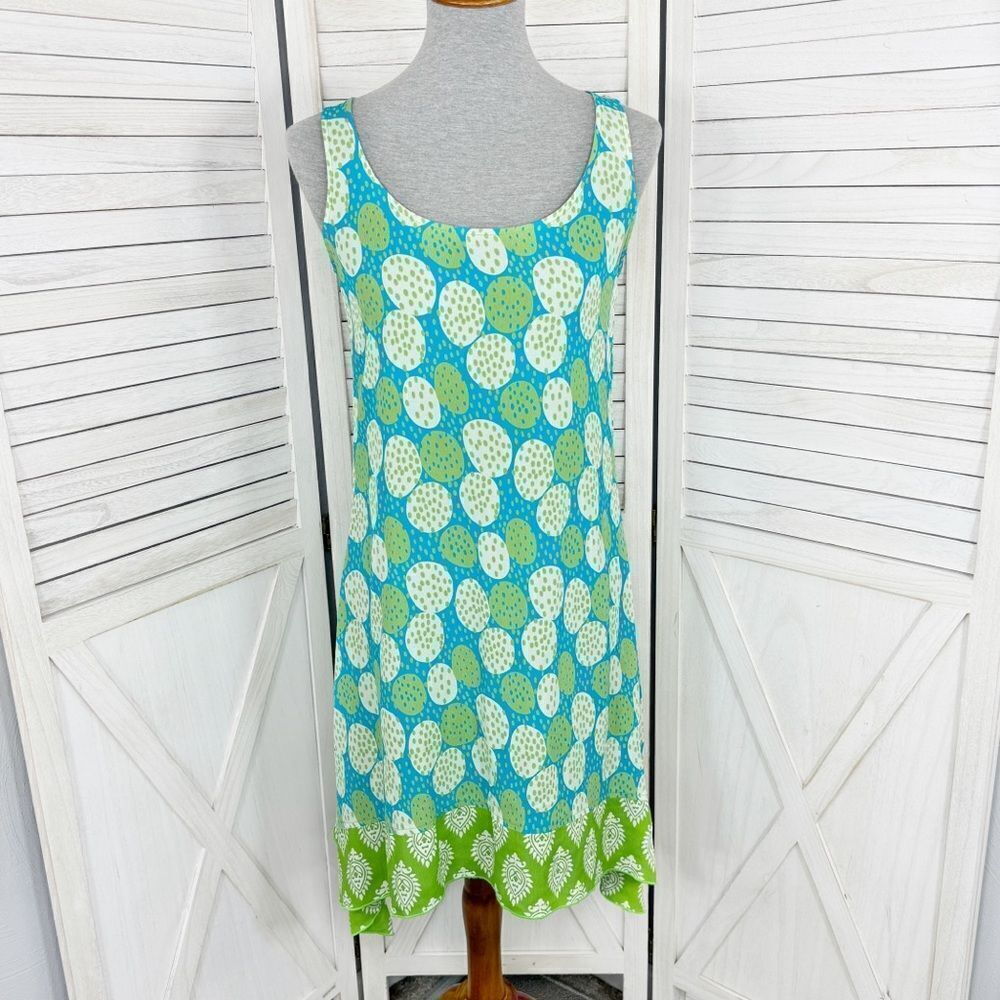 Vintage Loco Lindo Y2K Multi Print Scarf Hem Slip Dress Teal White Green Small‎